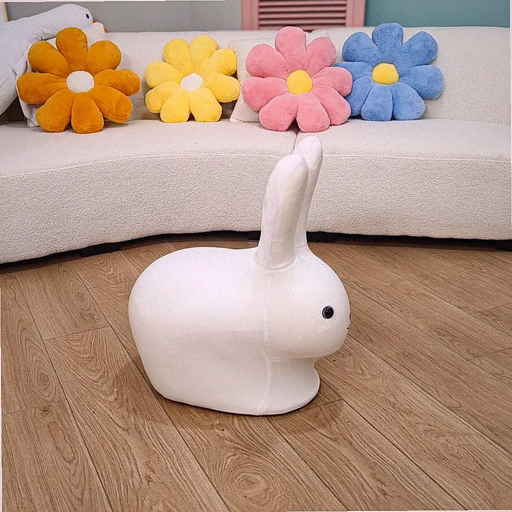 29.5×14.2×28.3 in White Large Bunny Kids Stool with Wheels – Lamb Fleece