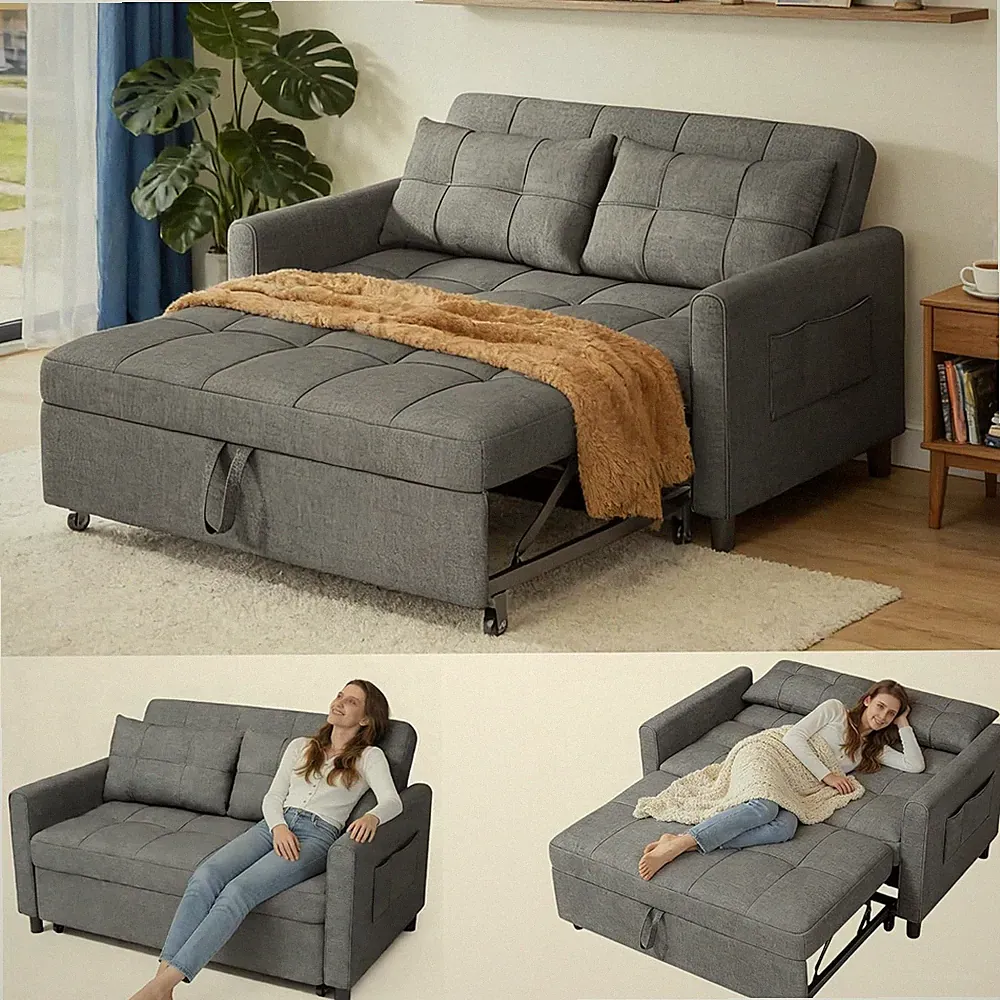 3 in 1 Sofa Bed, 52.4 Inch Convertible Pull Out Couch, Loveseat