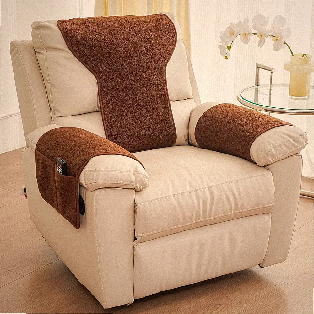 3Pcs Recliner Slipcovers Armrest Covers for Recliner Chair Non Slip Sherpa He...