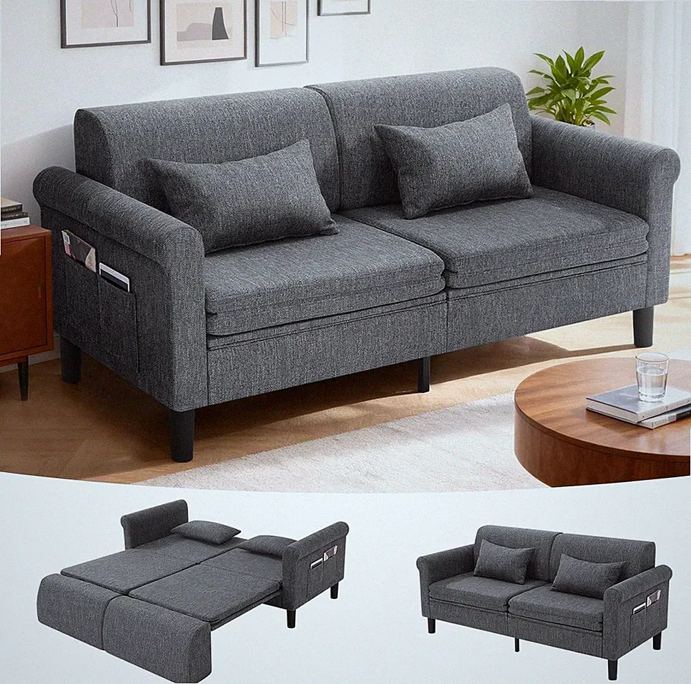 74" Convertible Sofa Bed, 5-in-1 Loveseat Sleeper Sofas with Pull