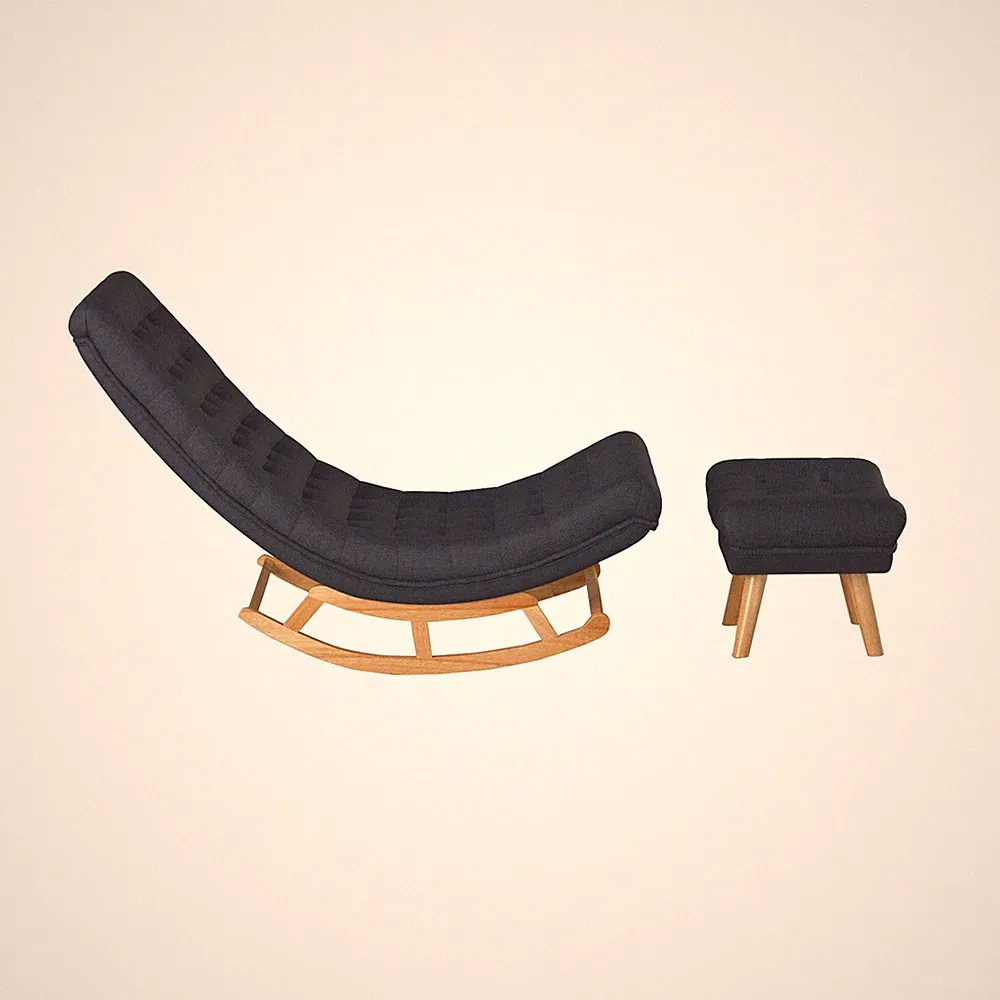 Barton Modern Rocking Lounge Chair Fabric Relaxing Button Tufted Wood Leg