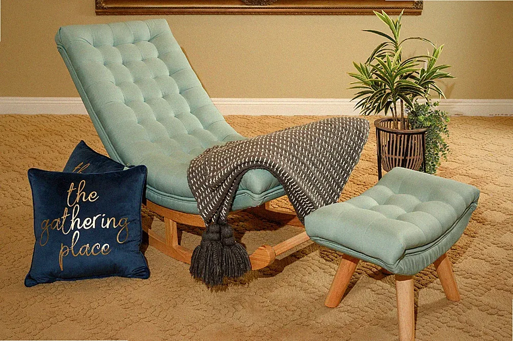 Barton Rocking Lounge Chair Relaxing Button Tufted Wood Leg W/ Footrest Stool