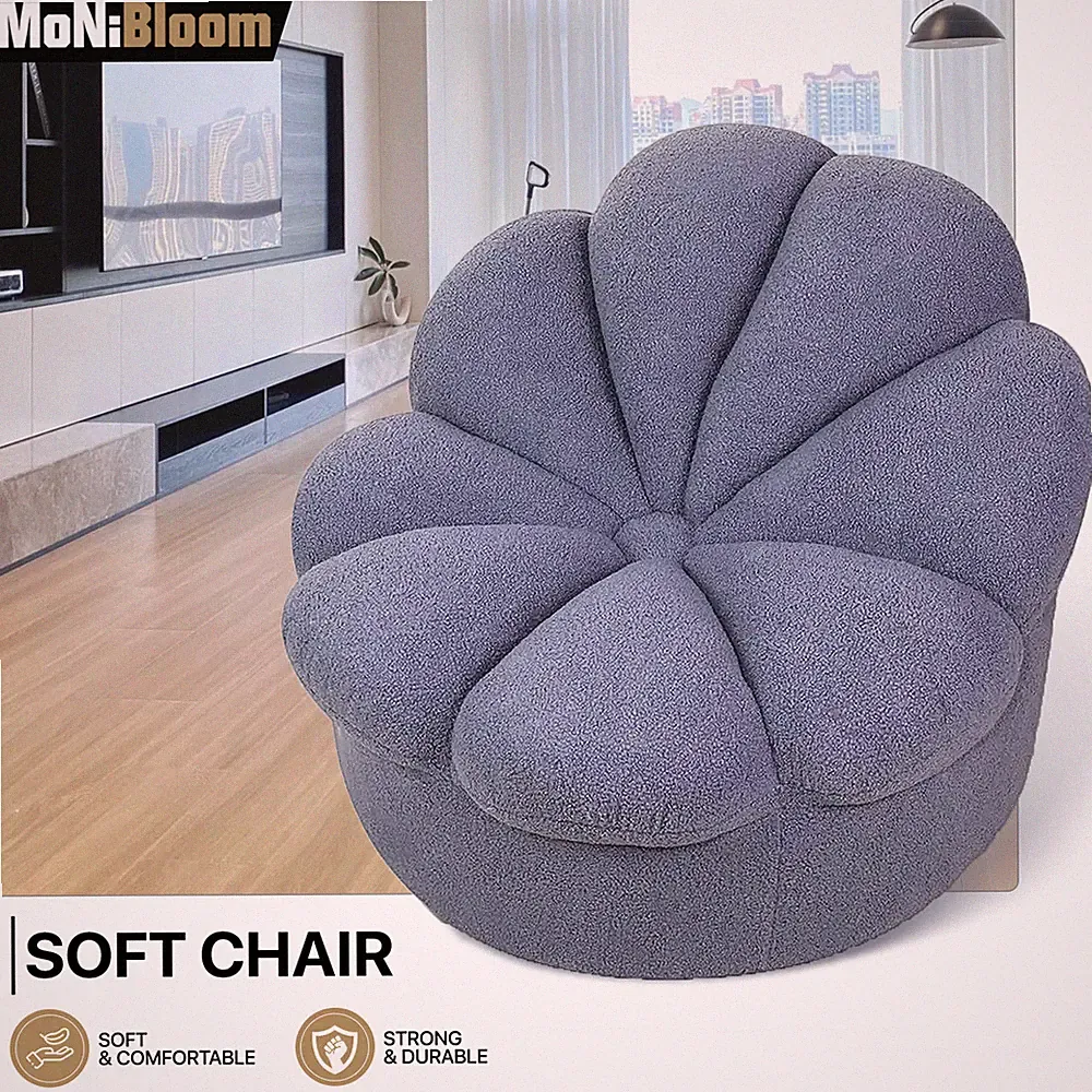 Blue Floor Lazy Sofa Couch Blooming Flower Chair Mohair Upholstered Gaming Seat