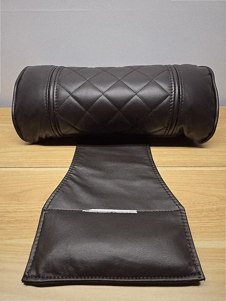 Brown Italian Leather Seating Neck Pillow for Recliner Chairs Diamond Stitching