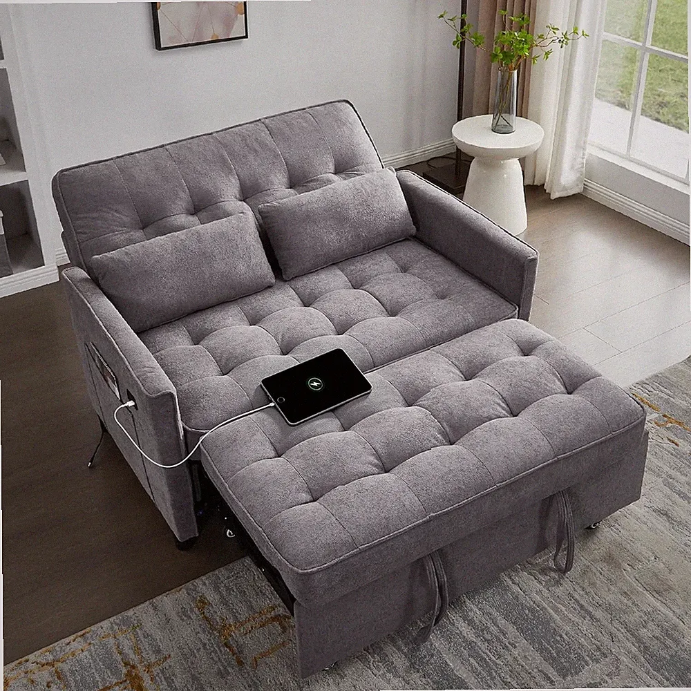 Convertible Sofa Bed, 3 in 1 Pull Out Couch, Loveseat Sleeper with Side