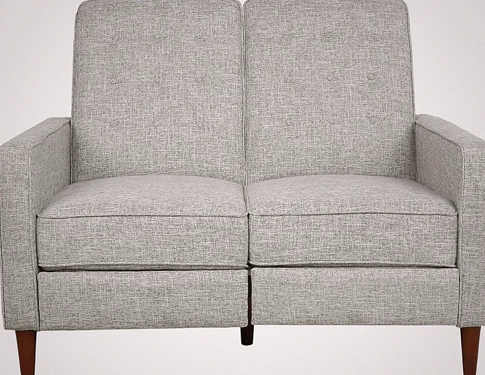 Denisen Light Gray Tweed Pushback Recliner Loveseat with Dark Espresso Legs
