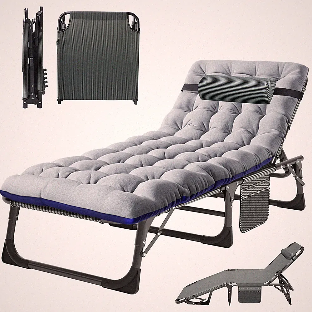 Folding Camping Cot for Adults Bed Reclining Folding Patio Lounge Chair w/Pillow