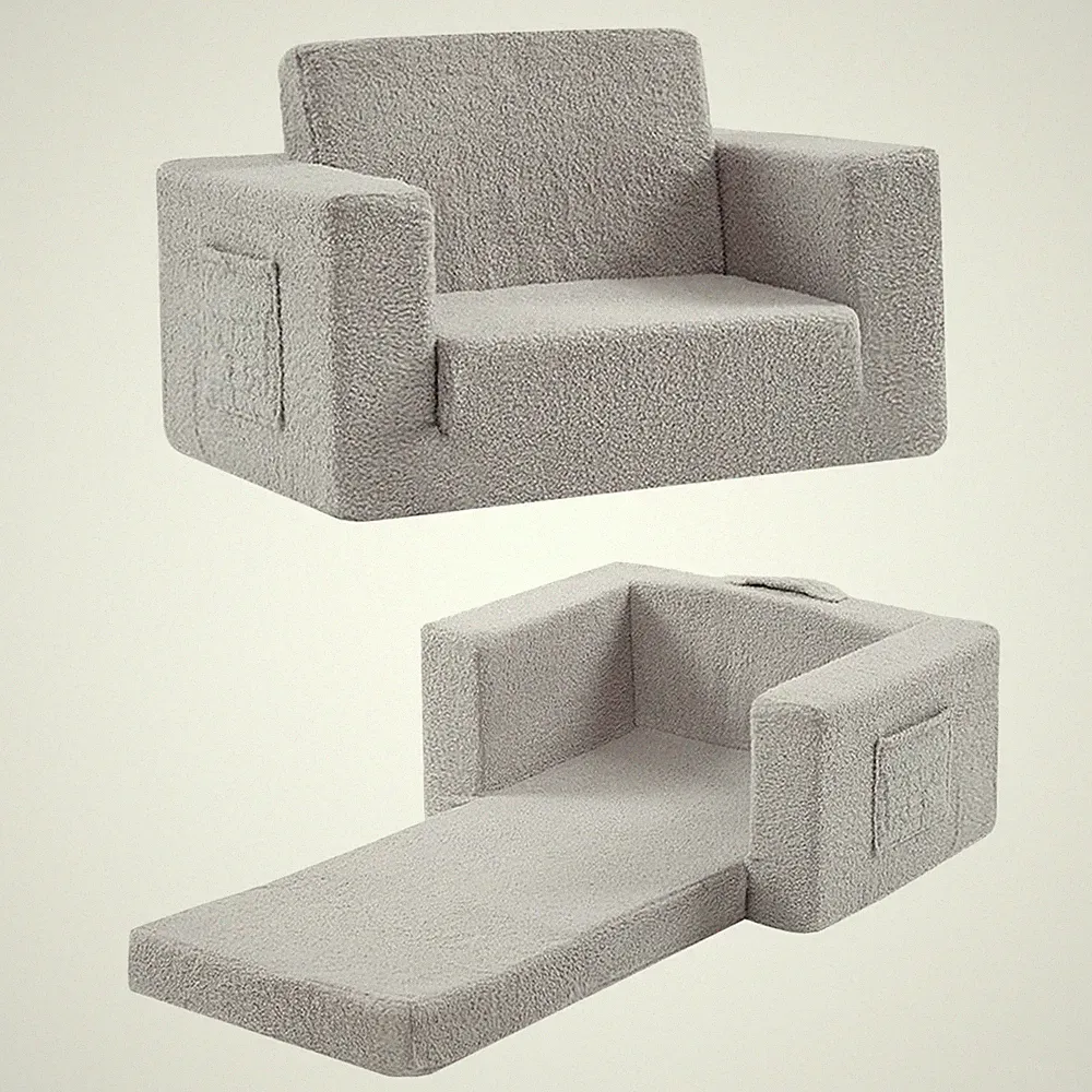 Givjoy Toddler Sherpa 2-in-1 Kids Couch & Sofa Lounger - No Assembly
