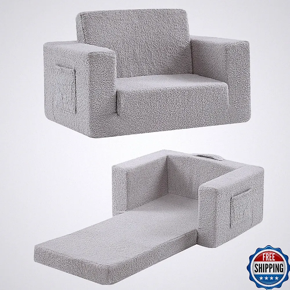 Givjoy Toddler Sherpa Kids Couch: 2-in-1 Sofa & Lounger, No Assembly