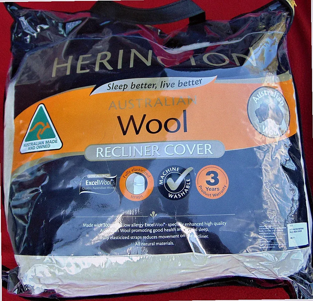 HERINGTON AUSTRALIAN WOOL RECLINDER & HEADREST COVERS ~ NEW IN PACKAGE