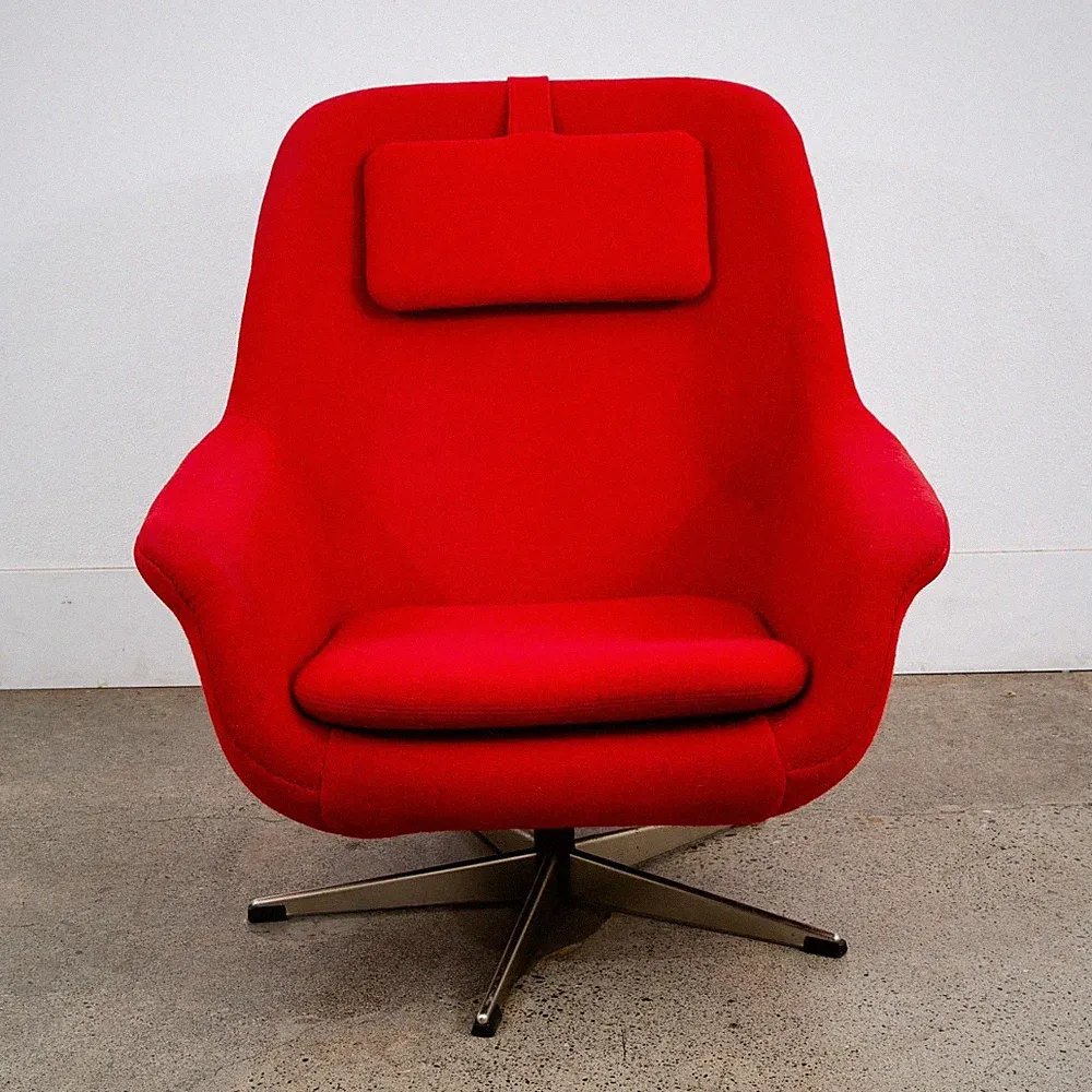 Mid Century Danish Modern Lounge Chair Recliner Red Wool Swivel Headrest Mcm