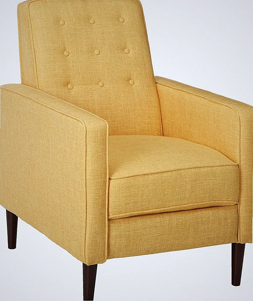 Mid-Century Tufted Back Recliner Chair Plush Upholstery Beech Wood Legs Living