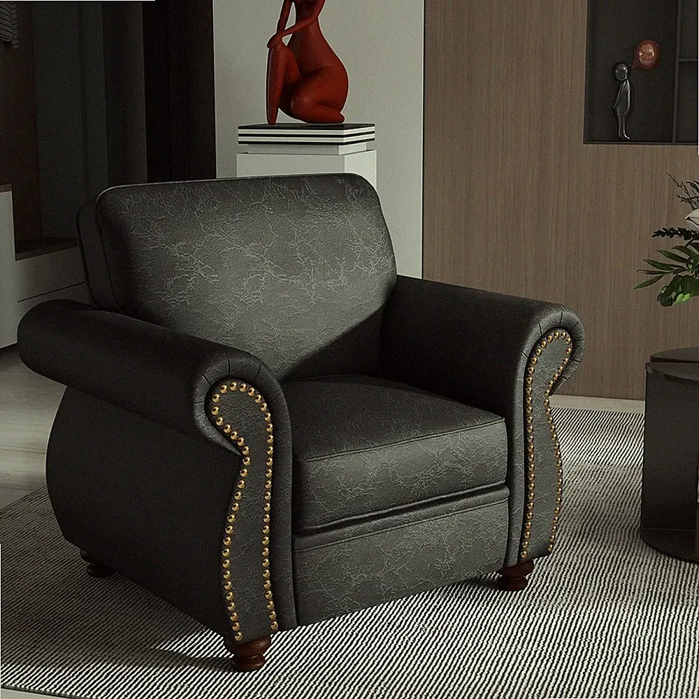 Mid- Modern Single Sofa with Rivet Design (Grey, Single)