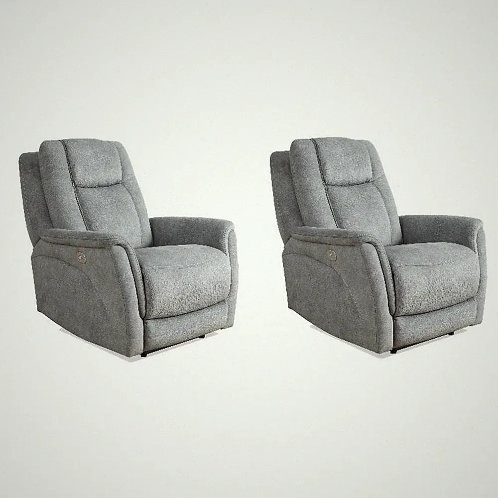 Pemberly Row Hudson Grey Zero Gravity Power Recliner Two Pack