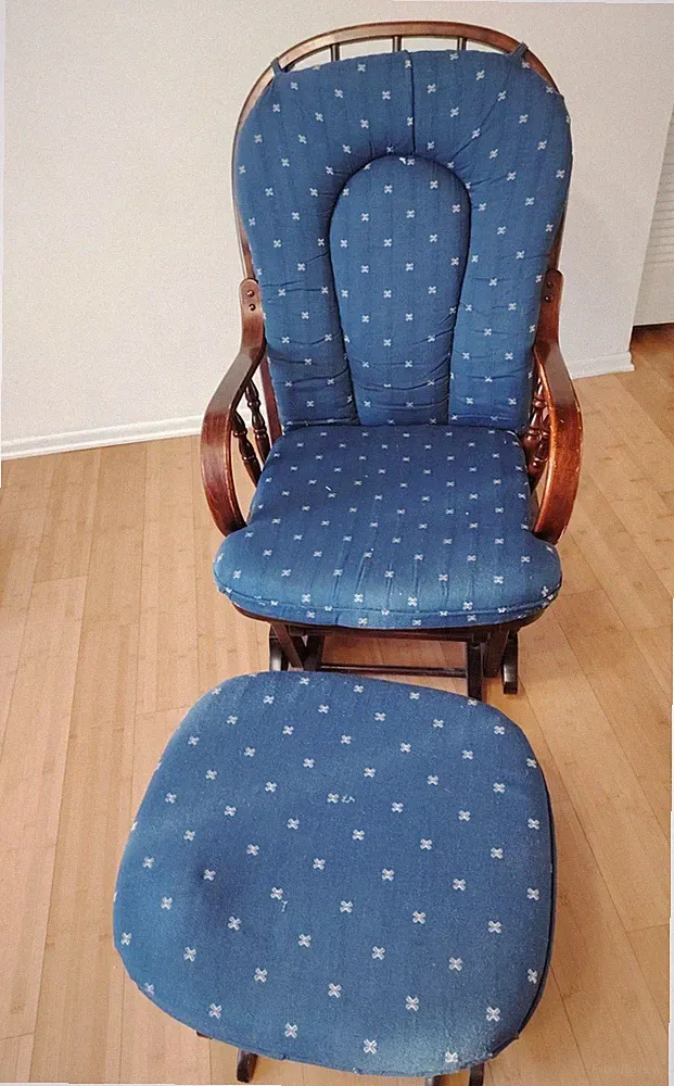 PICKUP-ONLY, Wooden Rocking Chair w/ Ottoman including Detachable Padded Cushion