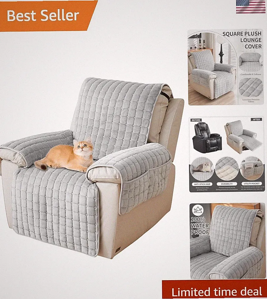 Plush Recliner Slipcover 23 Inches - Washable & Quilted Faux Wool Cover for L...