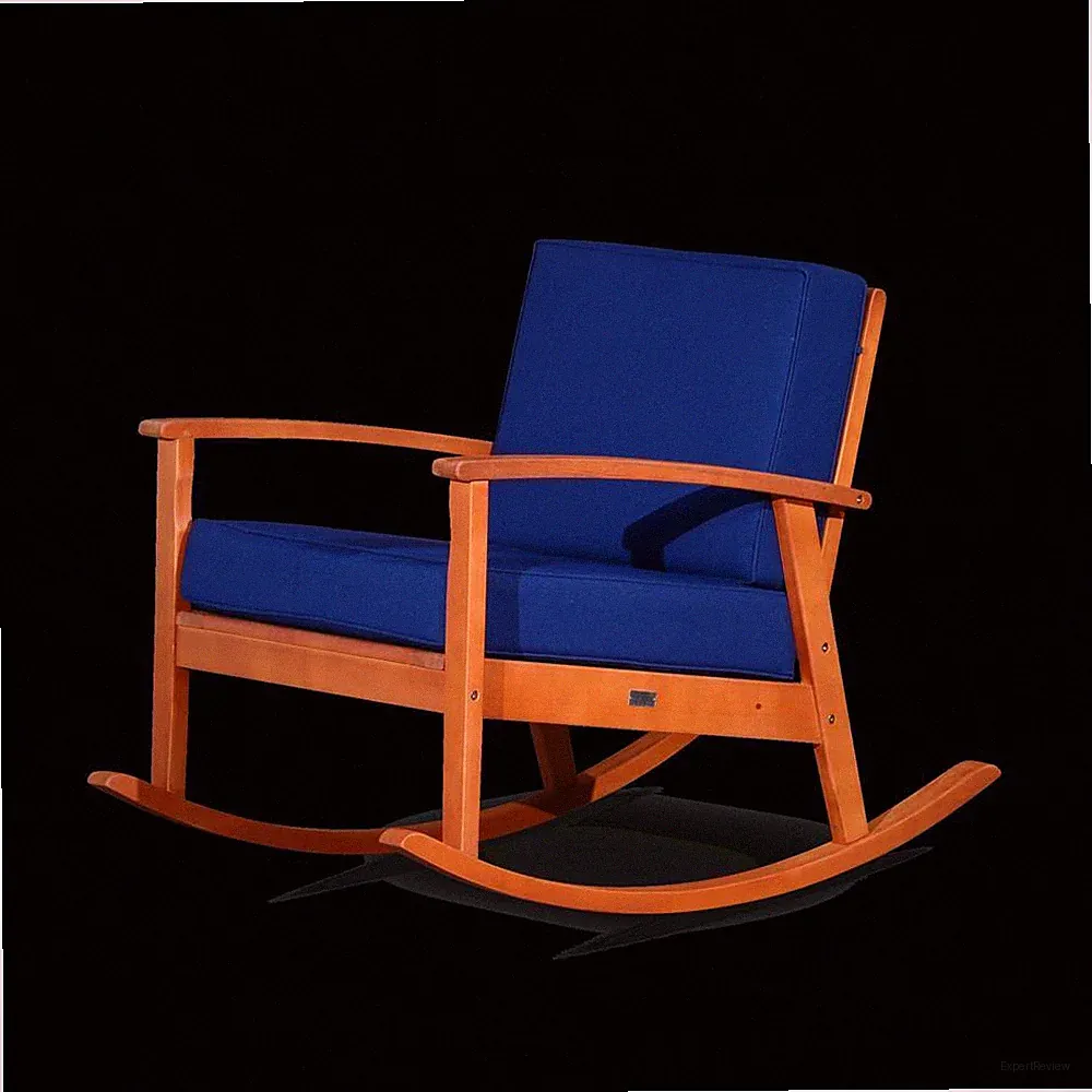 Rocking Chair with Cushions Natural Oil Finish Navy Cushions