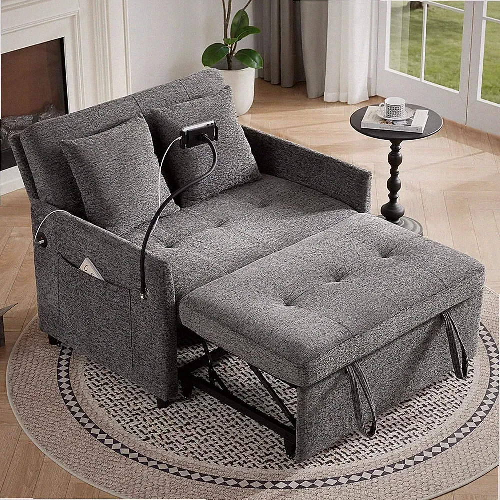 Sleeper Loveseat with USB and Type-C Ports, 3 in 1 Convertible Sofa Bed