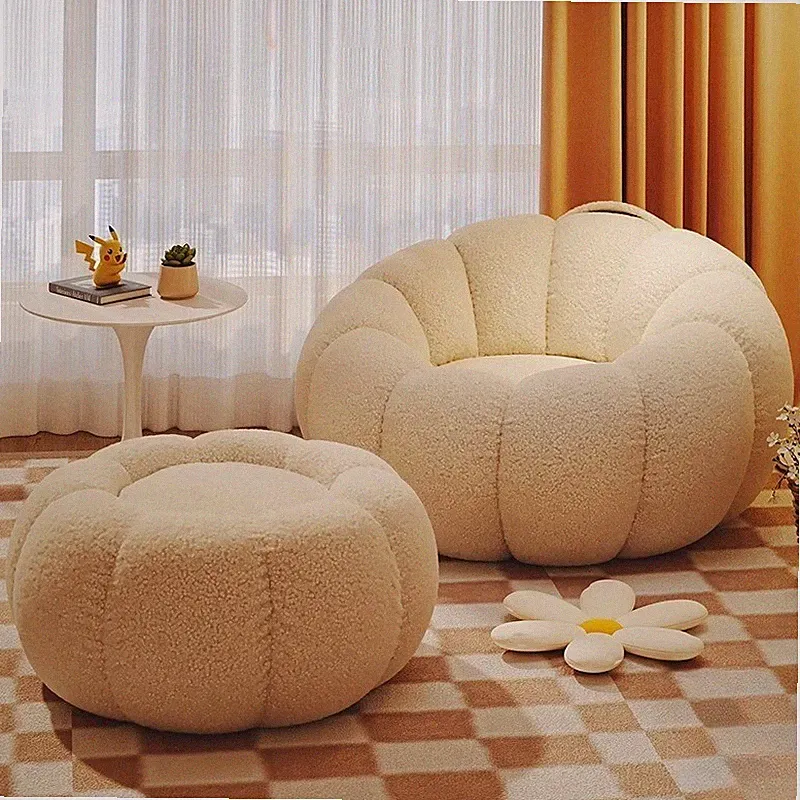 Tatami single lamb wool seat pier recliner bedroom balcony leisure small sofa