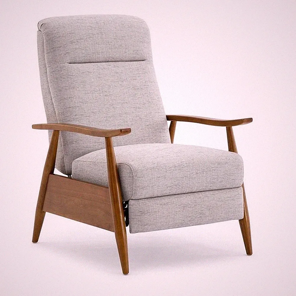 Terni Wood Arm Push Back Recliner in Sea Oat Beige Performance Fabric